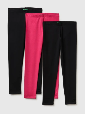 Benetton, Three Stretch Cotton Leggings, Size: XL, Black, Kids United Colors of Benetton