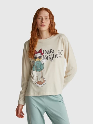 Benetton, Top With ©disney Daisy Duck Print, size XXS, Beige, Women United Colors of Benetton