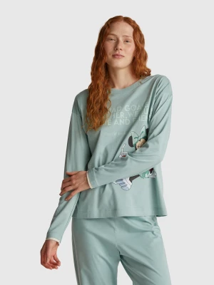 Benetton, Top With ©disney Minnie Print, Size: XS, Aqua, Women United Colors of Benetton