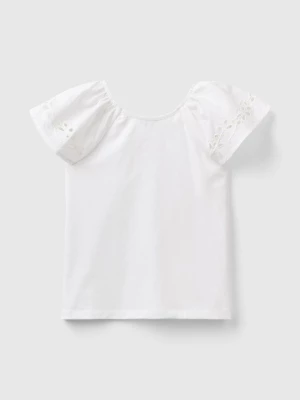 Benetton, Top With Embroidered Sleeves, size 2XL, White, Kids United Colors of Benetton