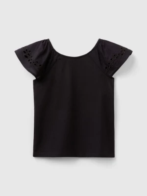 Benetton, Top With Embroidered Sleeves, size 3XL, Black, Kids United Colors of Benetton