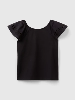 Benetton, Top With Embroidered Sleeves, size S, Black, Kids United Colors of Benetton
