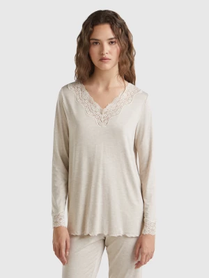 Benetton, Top With Lace Detail, size S, Beige, Women United Colors of Benetton