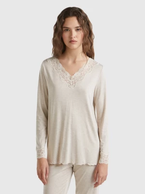 Benetton, Top With Lace Detail, size XS, Beige, Women United Colors of Benetton