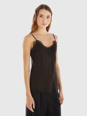 Benetton, Top With Lace, size XXS, Black, Women United Colors of Benetton