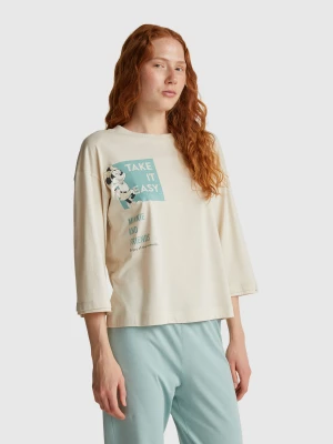 Benetton, Top With Slogan And ©disney Minnie Print, Size: XXS, Beige, Women United Colors of Benetton