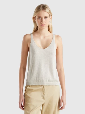 Benetton, Top With V-neck And Lurex, size L, Creamy White, Women United Colors of Benetton