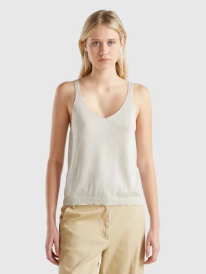 Benetton, Top With V-neck And Lurex, size XS, Creamy White, Women United Colors of Benetton