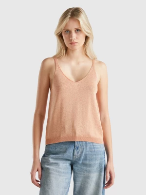 Benetton, Top With V-neck And Lurex, size L, Peach, Women United Colors of Benetton