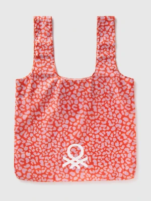 Benetton, Tote Bag With Animal Print, Size: OS, Coral, Women United Colors of Benetton