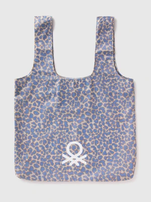 Benetton, Tote Bag With Animal Print, Size: OS, Light Blue, Women United Colors of Benetton