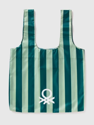 Benetton, Tote Bag With Green Stripes, Size: OS, Green, Women United Colors of Benetton