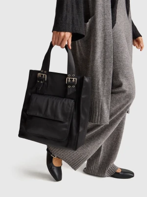 Benetton, Tote Bag With Pockets, Size: OS, Black, Women United Colors of Benetton