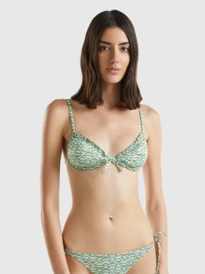 Benetton, Triangle Bikini Top With Flower Print, size 1°, Military Green, Women United Colors of Benetton