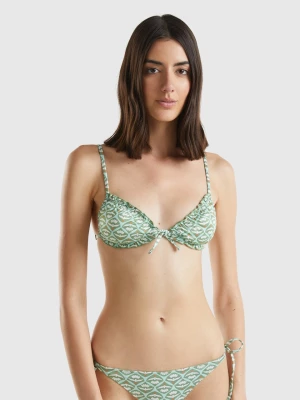 Benetton, Triangle Bikini Top With Flower Print, size 3°, Military Green, Women United Colors of Benetton