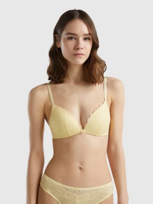 Benetton, Triangle Bra With Lace Cups, size 3°, Yellow, Women United Colors of Benetton