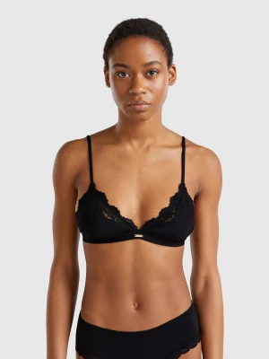 Benetton, Triangle Bra With Lace, size 1°, Black, Women United Colors of Benetton