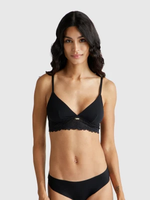 Benetton, Triangle Bra With Lace, size 1°, Black, Women United Colors of Benetton