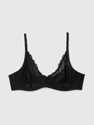 Benetton, Triangle Bra With Lace, Size: 1°, Black, Women United Colors of Benetton
