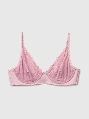 Benetton, Triangle Bra With Lace, Size: 1°, Pink, Women United Colors of Benetton