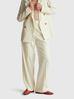 Benetton, Regular Fit Trousers In Viscose Blend, Creamy White, Women United Colors of Benetton