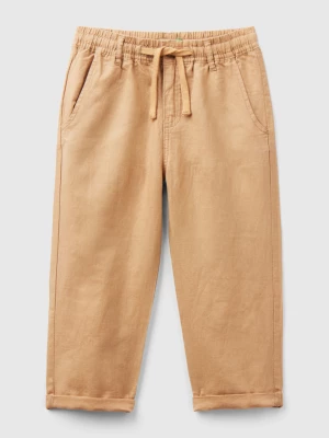 Benetton, Trousers In Linen Blend With Drawstring, size 104, Camel, Kids United Colors of Benetton