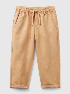Benetton, Trousers In Linen Blend With Drawstring, size 110, Camel, Kids United Colors of Benetton