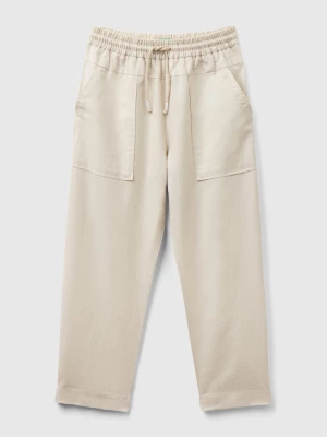 Benetton, Trousers In Linen Blend With Drawstring, size 2XL, Beige, Kids United Colors of Benetton