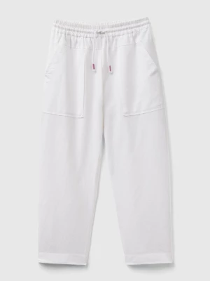Benetton, Trousers In Linen Blend With Drawstring, size 2XL, White, Kids United Colors of Benetton