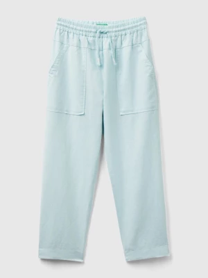 Benetton, Trousers In Linen Blend With Drawstring, size L, Aqua, Kids United Colors of Benetton