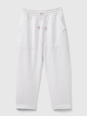 Benetton, Trousers In Linen Blend With Drawstring, size S, White, Kids United Colors of Benetton