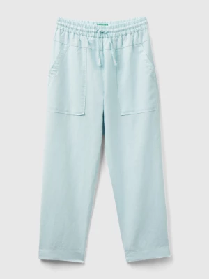 Benetton, Trousers In Linen Blend With Drawstring, size XL, Aqua, Kids United Colors of Benetton