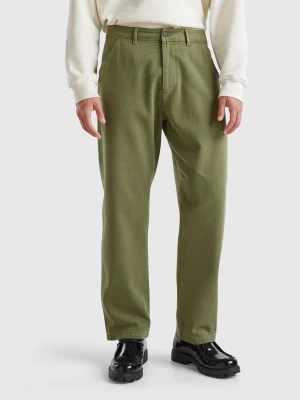 Benetton, Trousers In Pure Linen, size 46, Military Green, Men United Colors of Benetton