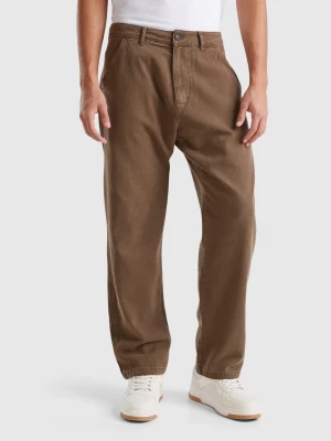 Benetton, Trousers In Pure Linen, size 52, Brown, Men United Colors of Benetton