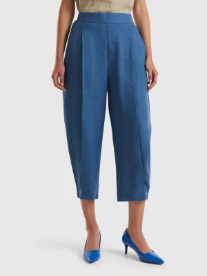 Benetton, Trousers In Pure Linen, size S, Air Force Blue, Women United Colors of Benetton