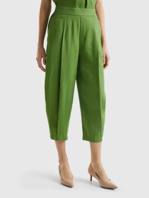 Benetton, Trousers In Pure Linen, size XS, Military Green, Women United Colors of Benetton