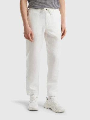 Benetton, Trousers In Pure Linen With Drawstring, size 42, Creamy White, Men United Colors of Benetton