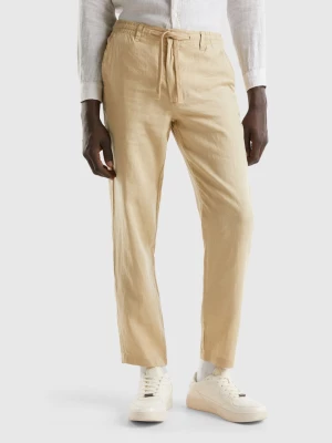 Benetton, Trousers In Pure Linen With Drawstring, size 54, Beige, Men United Colors of Benetton