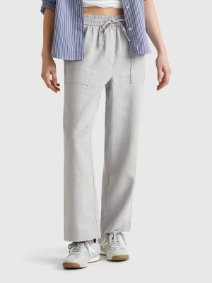 Benetton, Trousers In Pure Linen With Elastic, size XS, Gray, Women United Colors of Benetton