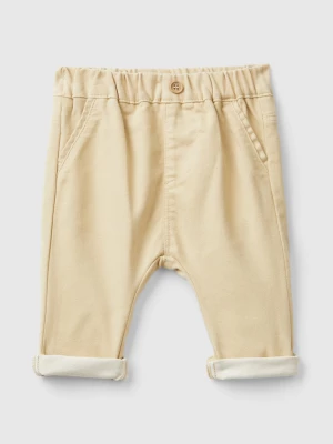 Benetton, Trousers In Stretch Cotton Blend, size 56, Beige, Kids United Colors of Benetton