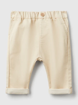 Benetton, Trousers In Stretch Cotton Blend, size 82, Beige, Kids United Colors of Benetton