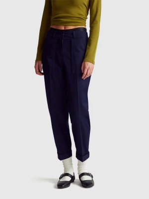 Benetton, Trousers In Stretch Cotton With Roll-up, Dark Blue, Women United Colors of Benetton