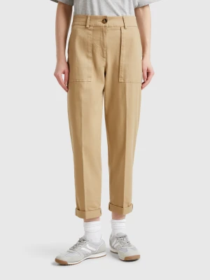 Benetton, Trousers In Stretch Cotton With Roll-up, size , Beige, Women United Colors of Benetton
