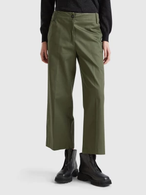 Benetton, Trousers In Stretch Cotton With Straight Leg, size , Military Green, Women United Colors of Benetton