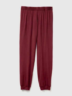 Benetton, Trousers In Stretch Modal, Size: XXS, Burgundy, Women United Colors of Benetton