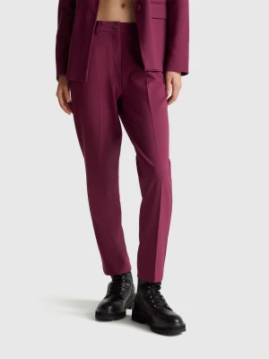 Benetton, Trousers In Stretch Viscose Blend, Burgundy, Women United Colors of Benetton