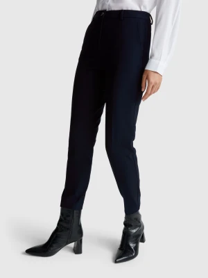 Benetton, Trousers In Stretch Viscose Blend, Dark Blue, Women United Colors of Benetton