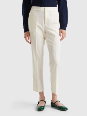 Benetton, Trousers In Stretch Viscose Blend, size , Creamy White, Women United Colors of Benetton