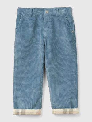 Benetton, Trousers In Velvet With Cuff, size 82, Air Force Blue, Kids United Colors of Benetton