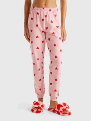 Benetton, Trousers In Warm Cotton With Hearts, size S, Pink, Women United Colors of Benetton